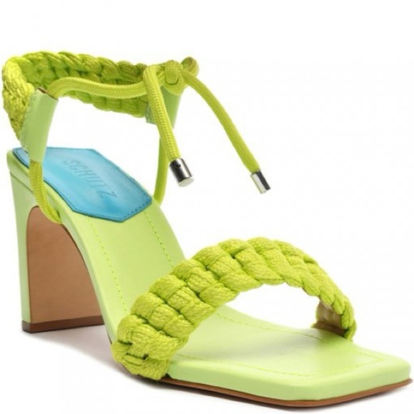 NWOB SCHUTZ Blair Leather Braided Square Toe Mid-Heel Sandals Green Fresh Sz 7 - Picture 4 of 11